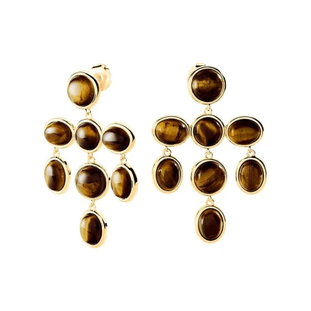Pendientes Largos Agatha Paris Chandelier Baño Oro y Ojo de Tigre 02380818-236-TU