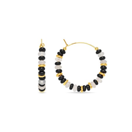Pendientes Luxenter Himo Aro Plata Baño Oro y Cuentas Blancas y Negras EXA943Y36300
