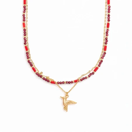 Collar Luxenter Ry Plata Baño Oro y Piedras Rojas NXA779Y9500