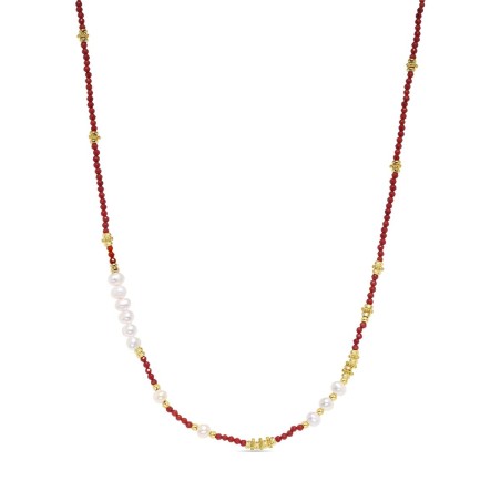 Collar Luxenter Giker Plata Baño Oro, Piedras Rojas y Perlas NXA780Y9500