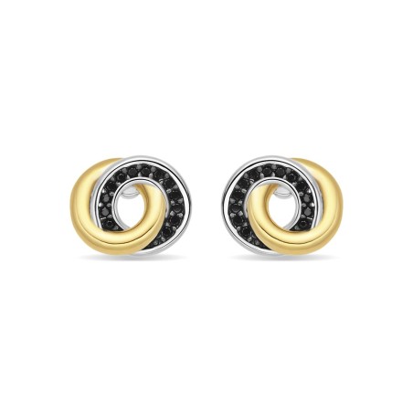 Pendientes Luxenter Slash Doble Aro Plata Bicolor y Circonitas Negras ET693Y0100