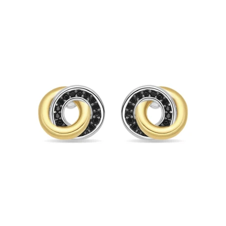 Pendientes Luxenter Slash Doble Aro Plata Bicolor y Circonitas Negras ET693Y0100