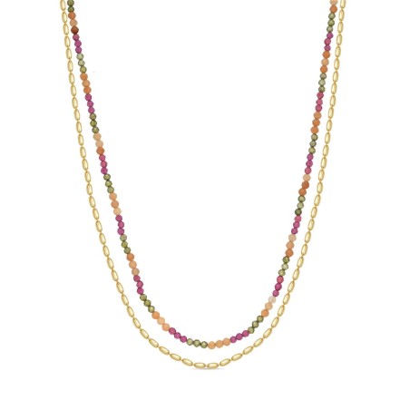 Collar Luxener Jorong Plata Baño Oro y Piedras Multicolor NXA801YC2000