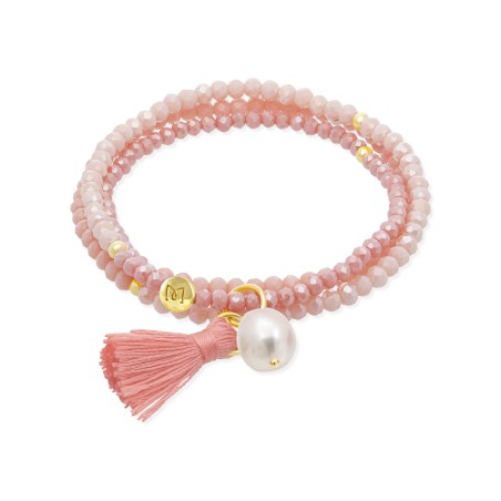 Pulsera Marina García Zen Salmón y Perla Plata Baño Oro 91287UP