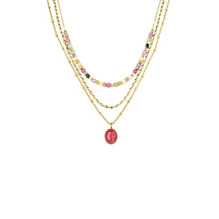 Triple Collar Lotus Style Boho Style Acero Baño Oro y Piedras Multicolor LS2691-1/1
