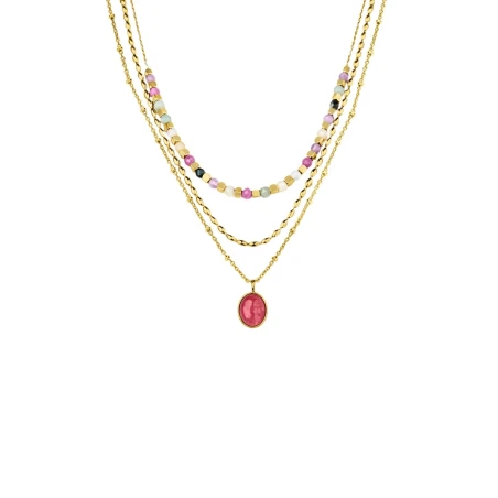 Triple Collar Lotus Style Boho Style Acero Baño Oro y Piedras Multicolor LS2691-1/1