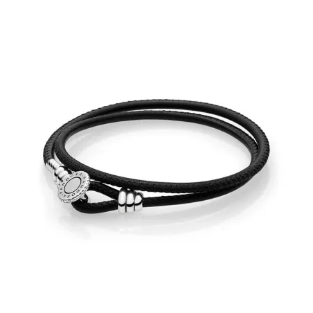 Pulsera PANDORA Moments Doble cuero negro. 597194CBK