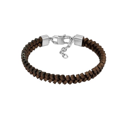 Pulsera Radiant Tribal Piel Trenzada Marrón y Acero Hombre RH000330