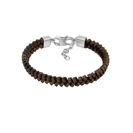 Pulsera Radiant Tribal Piel Trenzada Marrón y Acero Hombre RH000330