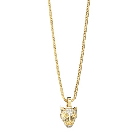 Collar Guess Panther Acero Baño Oro y Cristales Blancos Hombre JUMN06082JWYGT-U