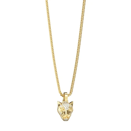 Collar Guess Panther Acero Baño Oro y Cristales Blancos Hombre JUMN06082JWYGT-U