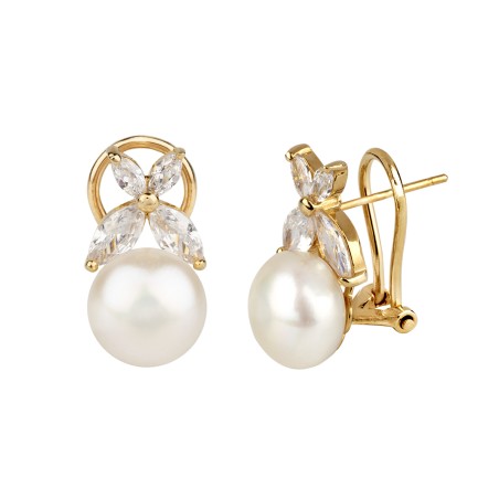 Pendientes Vidal&Vidal Baño Oro, Circonitas y Perla G2218B