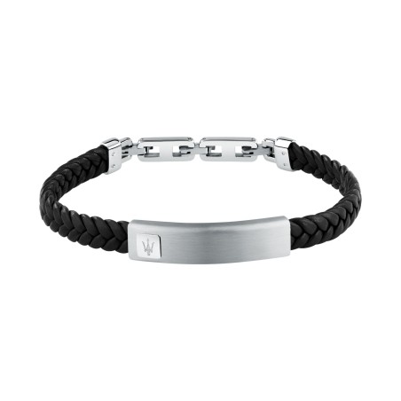 Pulsera Maserati Leather Piel Trenzada Negra y Acero Hombre JM525AVE34
