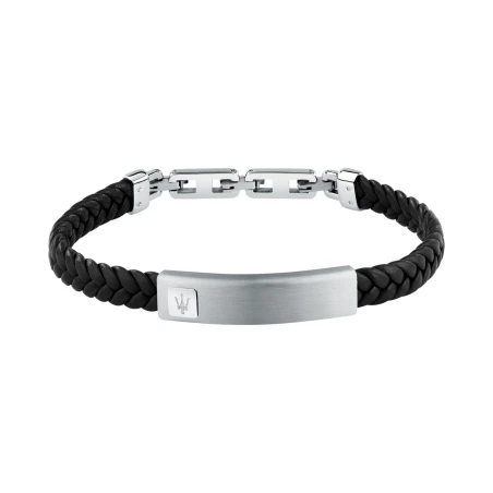Pulsera Maserati Leather Piel Trenzada Negra y Acero Hombre JM525AVE34