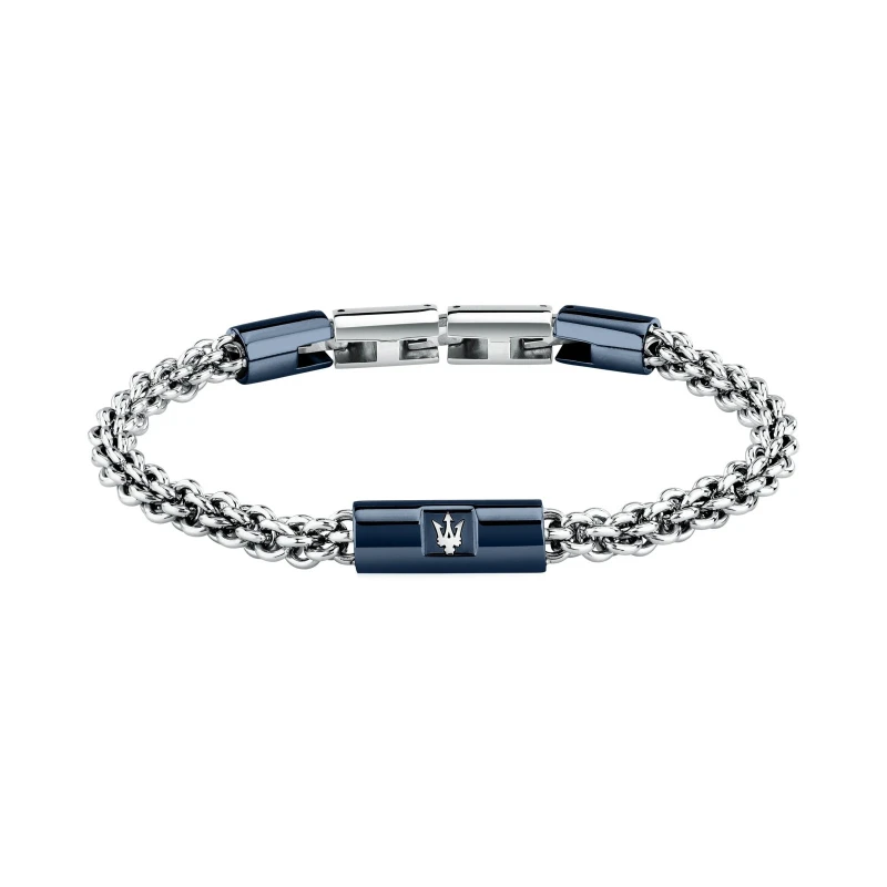 Pulsera Maserati Iconic Acero Plateado y Azul Hombre JM526AVD111