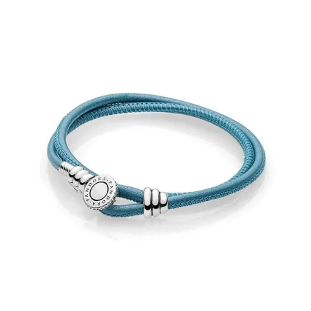 Pulsera PANDORA Moments Doble cuero azul. 597194CTQ