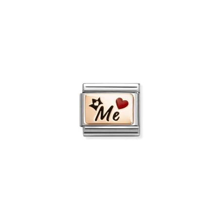 Composable Classic PLACAS (IC) acero, esmalte y oro 9k Me Corona Corazon Rojo