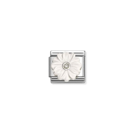 Composable Classic SIMBOLOS EN PIEDRA en acero, circonitas y plata 925 Flor BLANCA