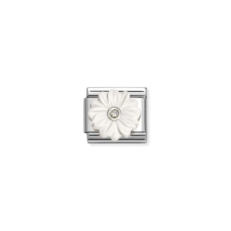 Composable Classic SIMBOLOS EN PIEDRA en acero, circonitas y plata 925 Flor BLANCA