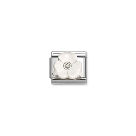 Composable Classic SIMBOLOS EN PIEDRA en acero, circonitas y plata 925 Flor 3 petalos BLANCA
