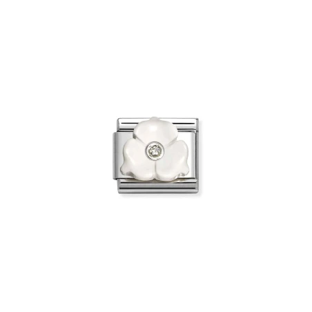 Composable Classic SIMBOLOS EN PIEDRA en acero, circonitas y plata 925 Flor 3 petalos BLANCA