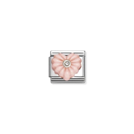 Composable Classic SIMBOLOS EN PIEDRA en acero, circonitas y plata 925 Corazon RESINA ROSA