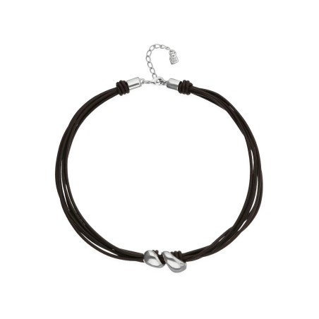 Collar UNOde50 Cuero y Gotas Baño Plata COL2102MARMTL0U