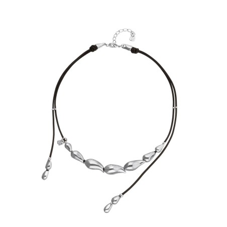Collar UNOde50 Cuero y Gotas Baño Plata COL2103MARMTL0U