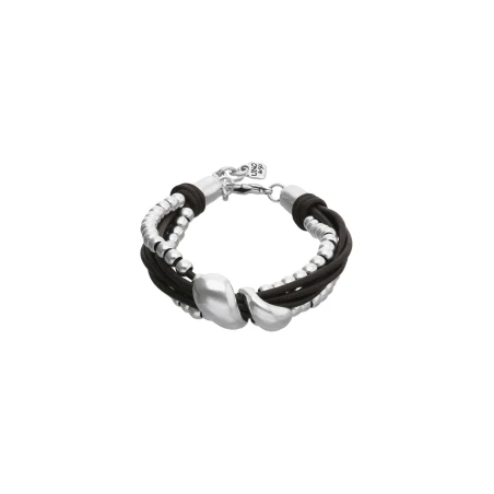Pulsera UNOde50 Cuero y Gotas Baño Plata PUL2666MARMTL0M