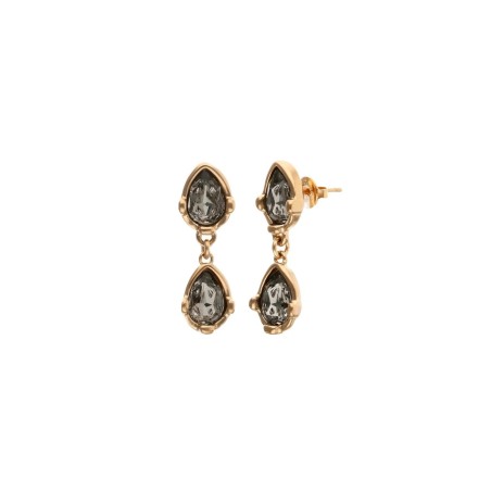 Pendientes Largos UNOde50 Baño Oro y Cristales Grises PEN1095GRSORO0U