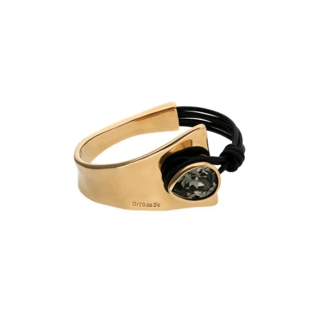 Pulsera UNOde50 Baño Oro, Cuero y Cristal Gris PUL2649GRSORO0M