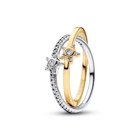 Anillo Cruzado Pandora Estrellas Brillantes Bicolor 165079C01
