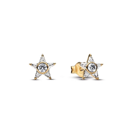 Pendientes Botón Pandora Estrella Brillante Baño Oro 265089C01