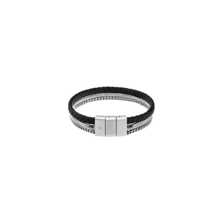 Pulsera Calvin Klein Acero y Piel Trenzada Negra Hombre 35100107