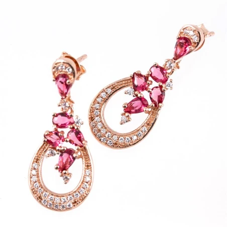 Pendientes colgantes ARXIS Plata en rose con circonitas rosas.