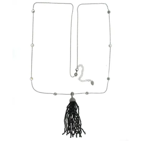 Collar señora ARXIS de plata con circonitas. Borla de piedras  negras naturales 83 centímetros
