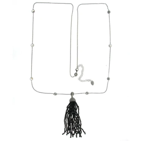Collar señora ARXIS de plata con circonitas. Borla de piedras negras naturales 83 centímetros