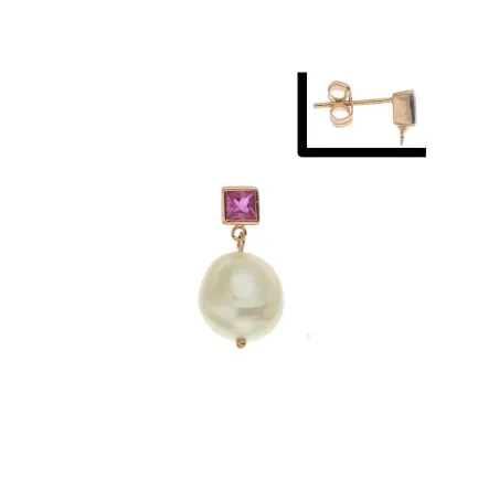 Pendiente Piedra Rosa Y Perla natural Colgante Plata  - Fresh Water Pearl Vera Con Circonita Rosa
