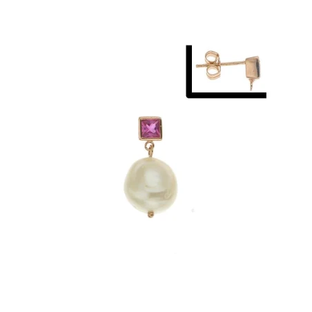 Pendiente Piedra Rosa Y Perla natural Colgante Plata - Fresh Water Pearl Vera Con Circonita Rosa