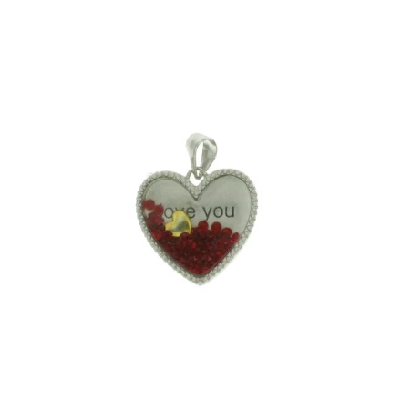 Colgante Corazon Satinado Plata Love You con piedras sueltas rojas efecto chopard More, Cz Rossi, Cuore Dorato, Rodiato Lucido