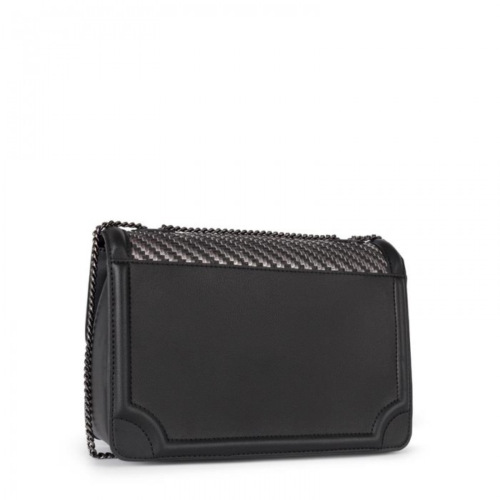 Bolso bandolera mediana TOUS Obraian Braided Negro y plata. 895900072