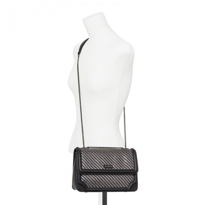 Bolso bandolera mediana TOUS Obraian Braided Negro y plata. 895900072