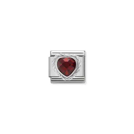 Composable CL CZ facetados CORAZON en acero con godron en plata 925 (005_ROJO)
