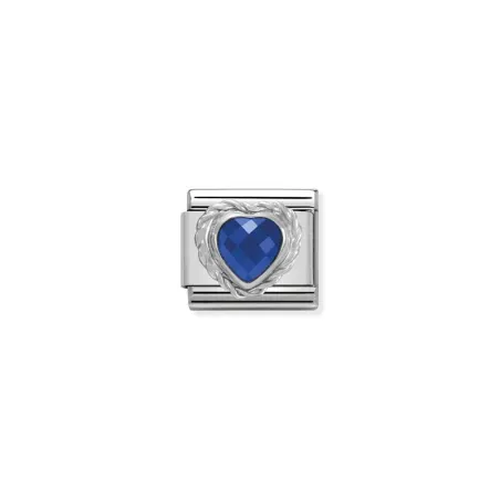 Composable CL CZ facetados CORAZON en acero con godron en plata 925 (007_AZUL)