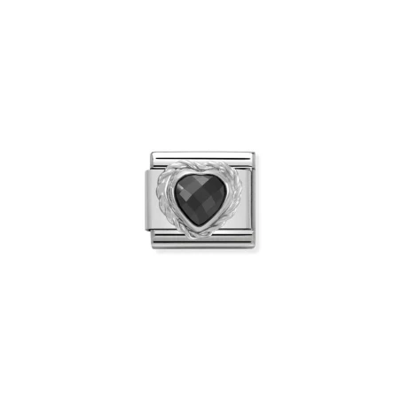 Composable CL CZ facetados CORAZON en acero con godron en plata 925 (011_NEGRO)