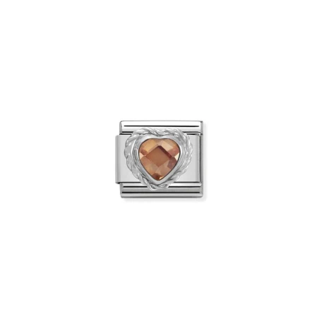 Composable CL CZ facetados CORAZON en acero con godron en plata 925 (024_CHAMPAN)