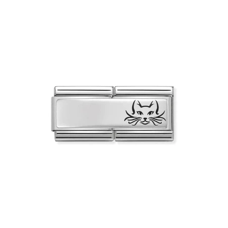 Composable DOUBLE Classic GRABADO acero y plata 925 CUSTOM (17_Gato)