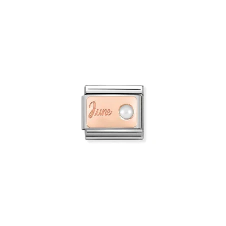 Composable Classic PIEDRA MES en acero y oro 375 (06_Junio PERLA BLANCA)
