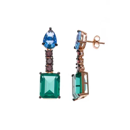Pendientes Salvatore Plata Baño Rosado, Espinel, Turmalina y Circonitas 234A0038