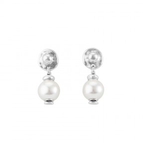 Pendientes Texcoco en aleación de metales bañados en plata y perla blanca. PEN0621BPLMTL0U